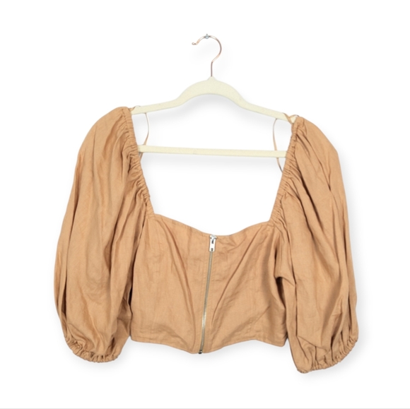 NWT Nicholas Twig Zip Front Linen Puff Sleeve Dawn Corset Top - Picture 1 of 7